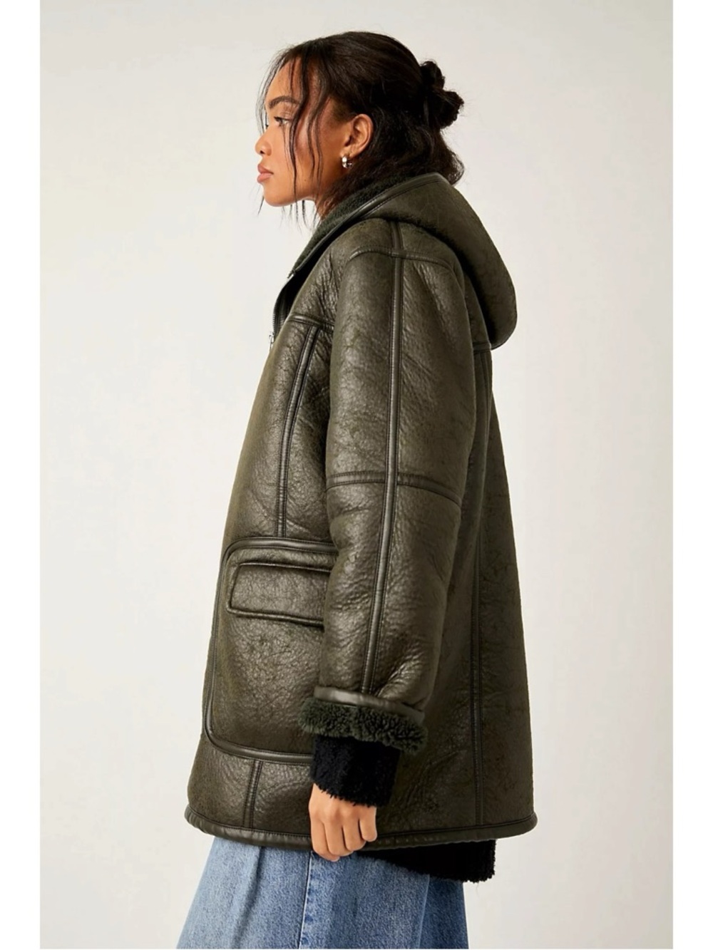 Free People Oversized Sherpa Hoodie Miller Vegan Chunky Jacket Coat Size Large - Picture 11 of 16